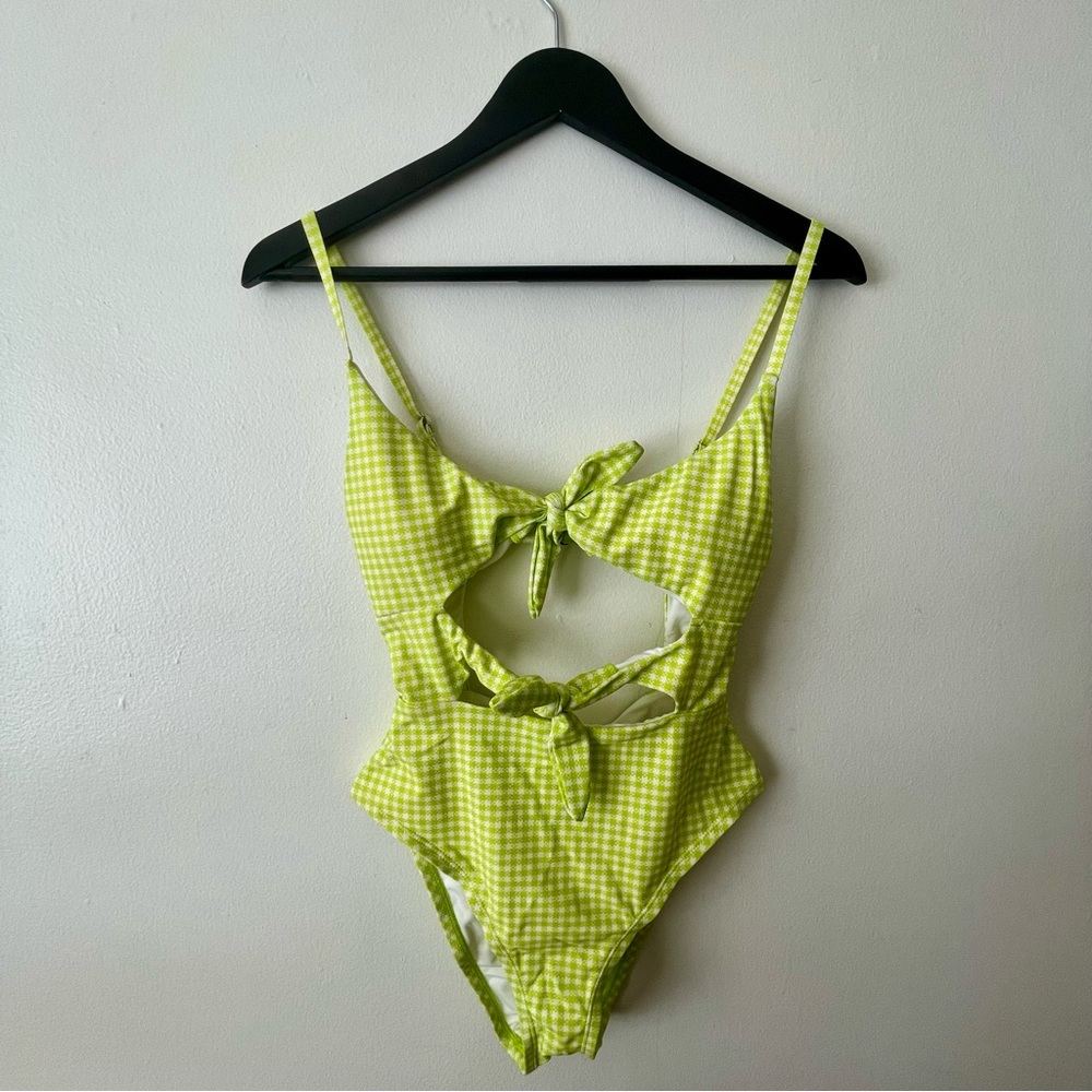 Out From Under Monica Double-Tie Lime Gingham One-Piece Swimsuit